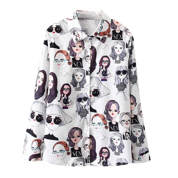 

women fashion long sleeve vintage print korean shirt casual loose blouse shirt polyester blusas mujer de moda 2019 c3077, White