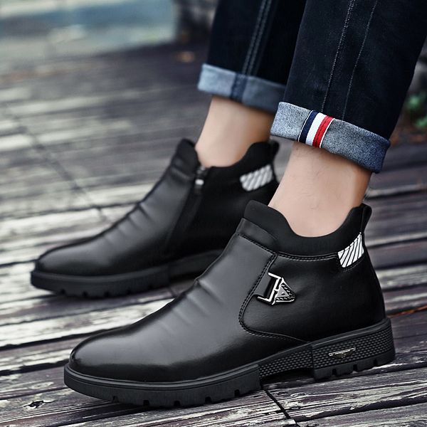 

winter men's boots warm leather winter shoes men's shoes warm boots comfortable fur 2019 casual fashion plus velvet, Black