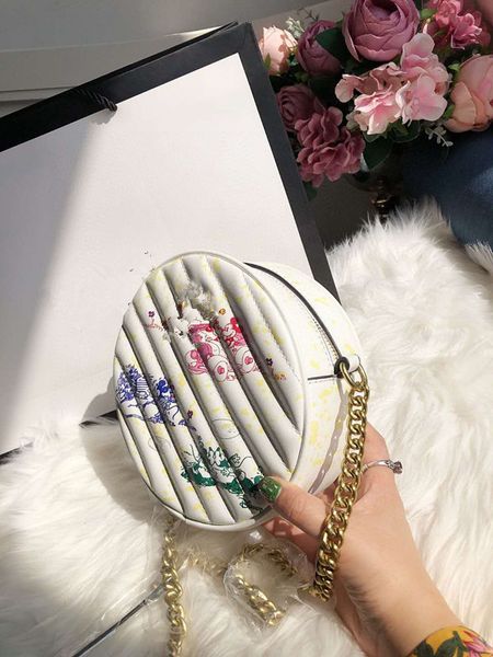 

female package 2020 new ling, bread printing small round bag genuine leather handbag shoulder bucket bags woman purses luxury women handbags