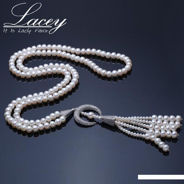 

lacey новый натуральный пресноводный жемчуг ожерелье свадьба для женщин, 90см длинный большой белый жемчужное ожерелье ювелирных изделий фью, Silver