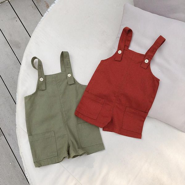 

baby kids pure color jumpsuits toddlers children straps shorts 2020 summer korean style overalls, Blue