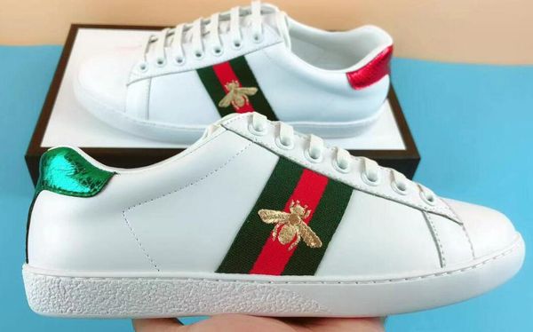 

2019 new ace embroidered sneakers with loved for man women green red stripes real leather designer shoes with tiger bee pearl 36-45