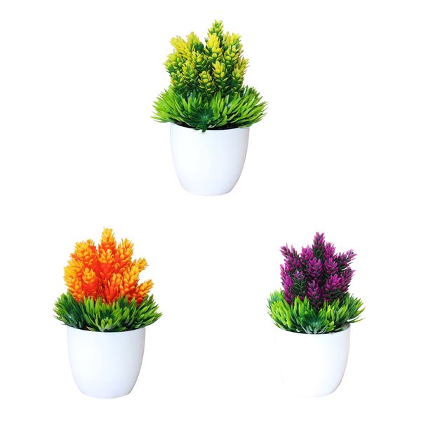

3x garden simulation plastic mini potted plants for office decor ornament
