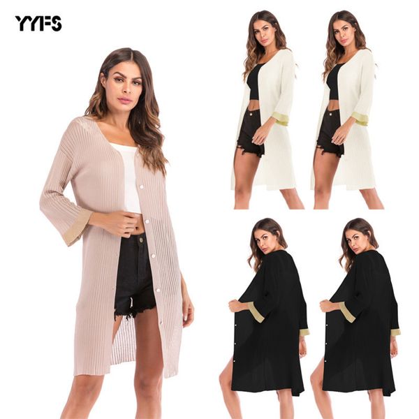 

womens designer sweater autumn single-breasted thin sweater loose long sleeve shawl coat, White;black