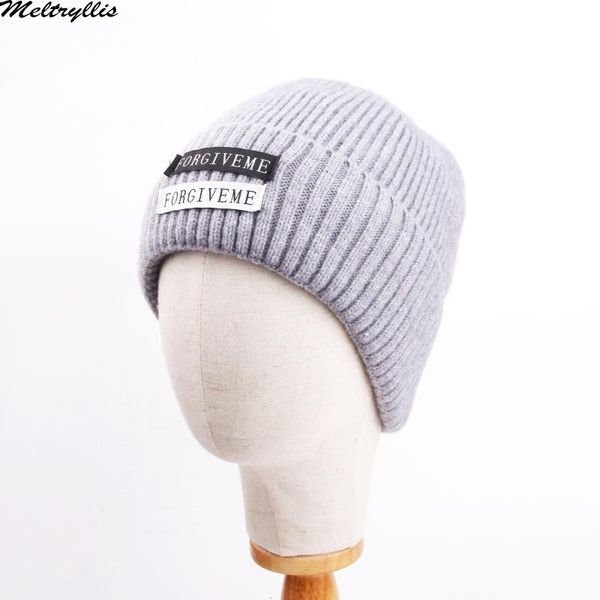 

meltryllis]men and women winter knitted beanies cap warm knitted fashion solid hip hop beanie hat letter decorative caps