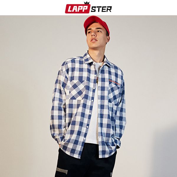 

мужчины плед вышивка рубашки 2019 мужские streetwear harajuku корейский моды с длинным рукавом повседневная хлопок xxl, White;black
