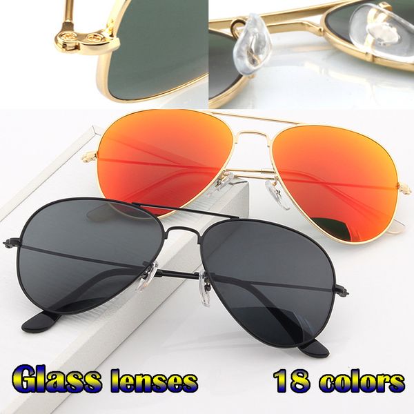 

vintage pilot men sunglasses fashion women sun glasses 58mm 62mm uv400 aviation mirror glass lens with cases driving eyewear and box, White;black