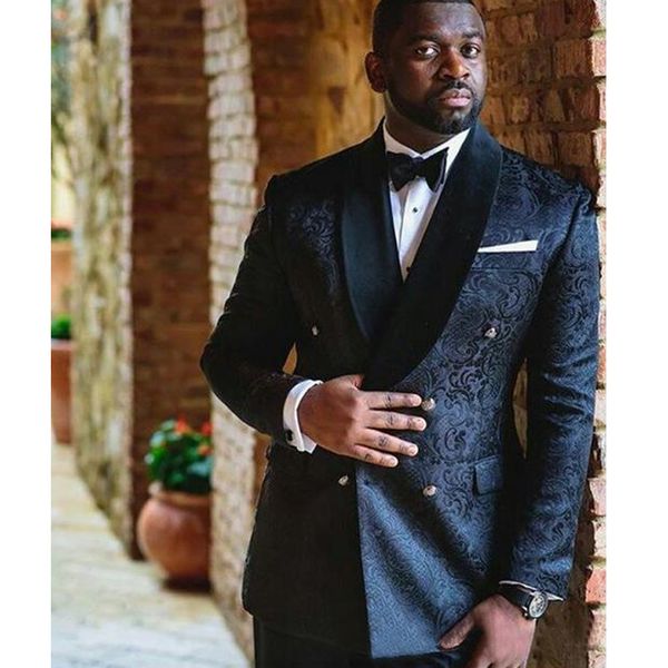 

double breasted mens wedding tuxedos black floral lace groom suits 2 pieces jacket+pants beige mens suits for wedding formal prom suit, Black;gray