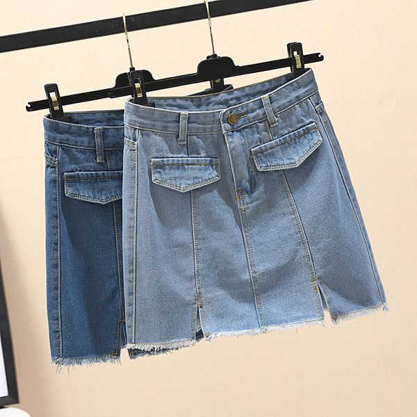 

l-4xl plus size new women summer skirts fat mm fashion high waist denim skirt jeans skirt mori girl, Black