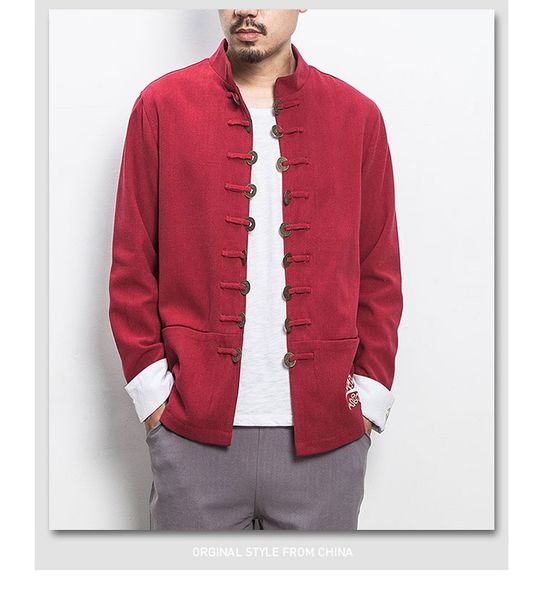 

2019 men letter embroidery jackets mens chinese pocket jackets and coats male copper coins autumn wind breaker, Black;brown