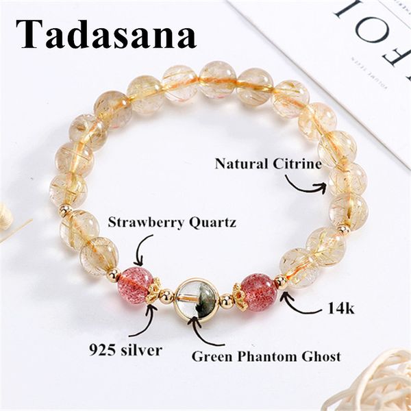 

8mm crystal citrine strawberry quartz bracelets natural stone bracelets for women gifts friendship beads bracelet charm jewelry, Black
