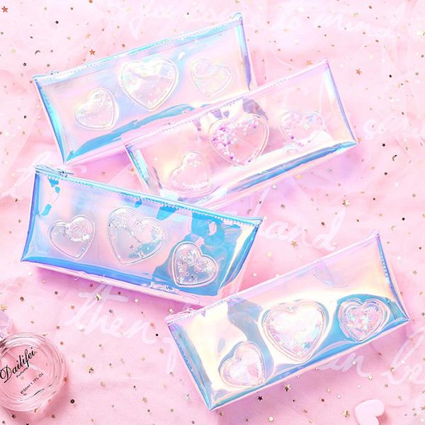 

fashion creative bag female quicksand junior high school students office simple transparent pencil case