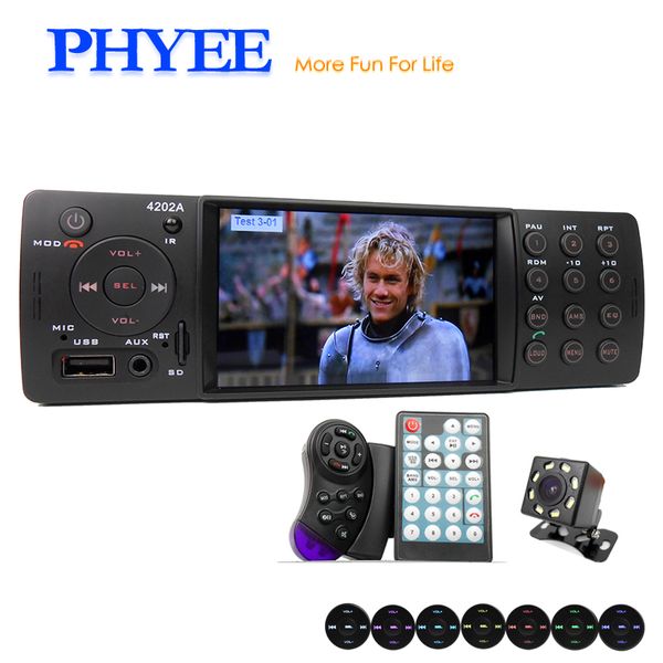 

4" auto radio car stereo 1 din bluetooth autoradio mp5 hd video player mp3 usb tf aux remotes in-dash head unit phyee vx-4202abt