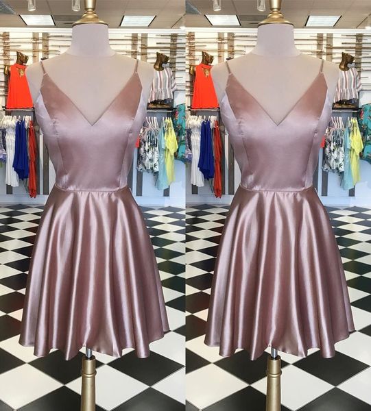 

short v neck homecoming dress knee length semi-formal party dress, Blue;pink
