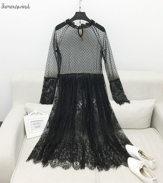 

корейского perspective кружевного платье версия новой весна lace black long райд в длинном рукаве белых платьев, Black;gray