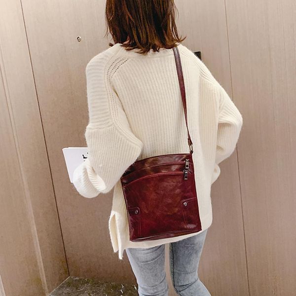 

2020 pouch christmas gifts women solid color multi pockets bucket bag faux leather crossbody shoulder duffel bag