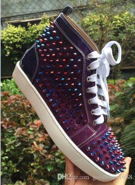 

drop shipping new casual 2017 wholesale luxury men high black wire mesh with spikes casual shoes red bottom sneakers,unis