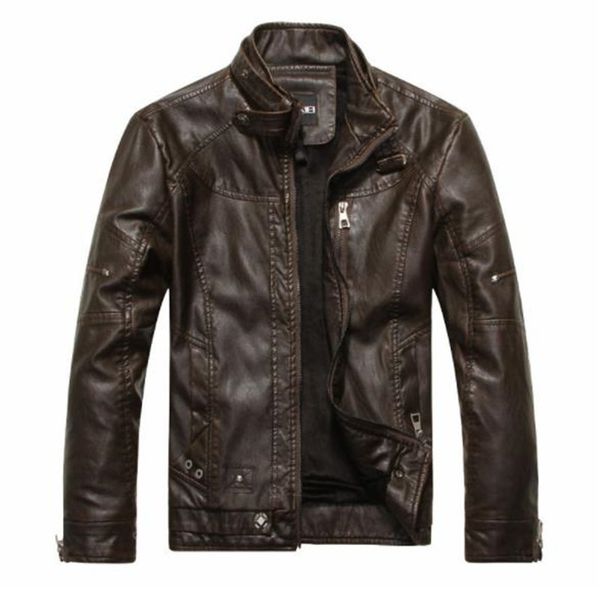 

pu мужская дизайнер толстая куртка мандарин воротник молния мужская верхняя одежда с длинными рукавами европейский стиль мужская одежда, Black