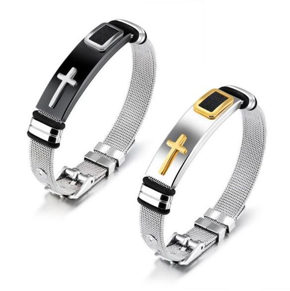 

мода унисекс фирменное наименование золотой черный нержавеющей стали 316l крест браслет с панк свадебный подарок ювелирных изделий, Golden;silver
