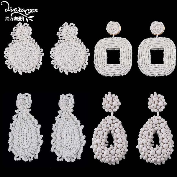 

dvacaman bohemian ethnic big statement earrings women wedding bridal jewelry ear accessories beads handmade drop earrings gifts, Silver