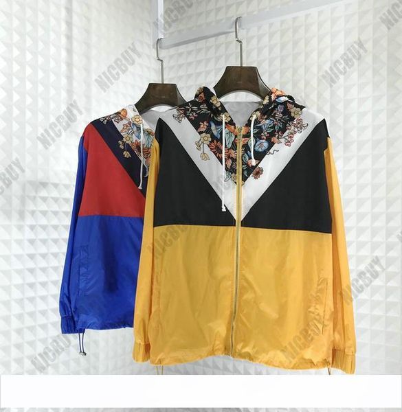 

2019 fashion designer brand mens clothing europe windbreaker flowers geometry patchwork color zip streetwear outwear jacket, Black;brown