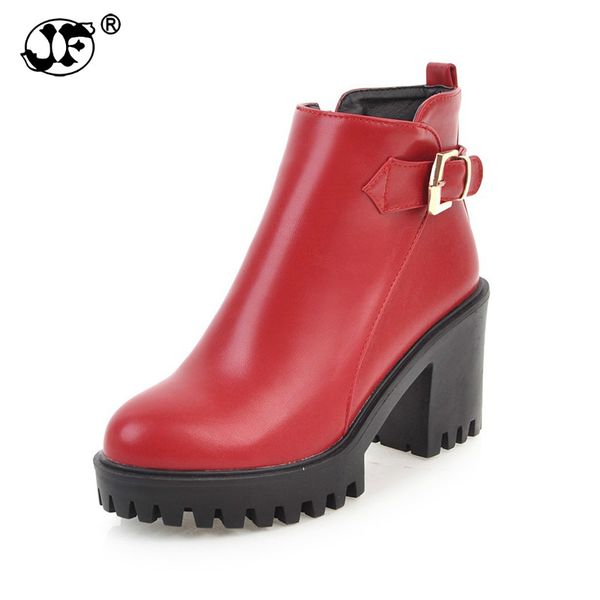 

new size 34-43 buckle decoration platform ankle boots fashion women shoes woman square high heels winter shoes yhj89, Black