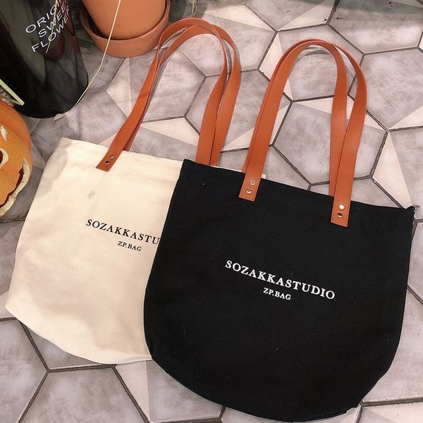 

raged sheep contrast color handbag simple casual tote letter student girls canvas shoulder bag eco shopping bags