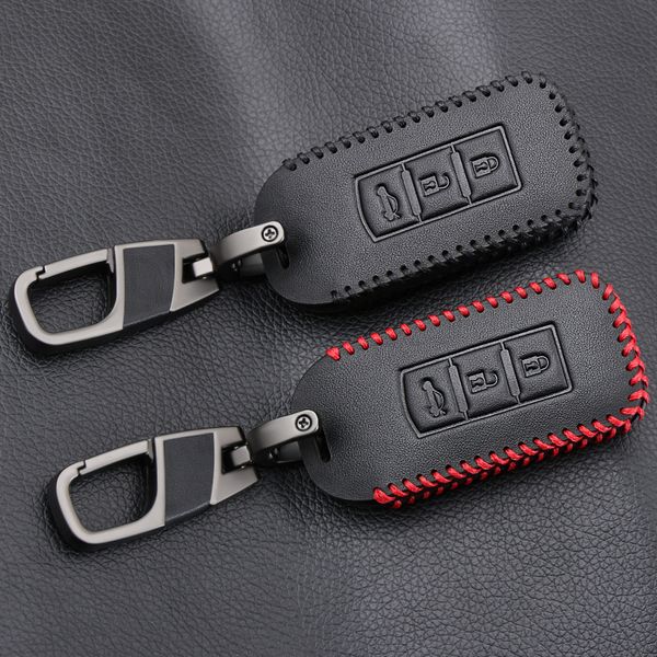 

car keychain leather key cover cases for mitsubishi outlander lancer 10 pajero sport asx rvr l200 3 buttons smart key