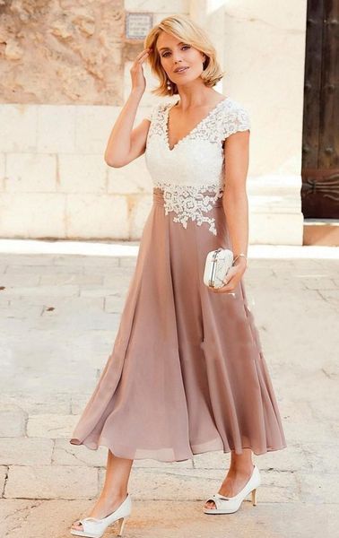 

mother of the bride dresses v neck cap sleeves appliques lace pleated tea length wedding guest dresses rose white black pd6259, Black;red