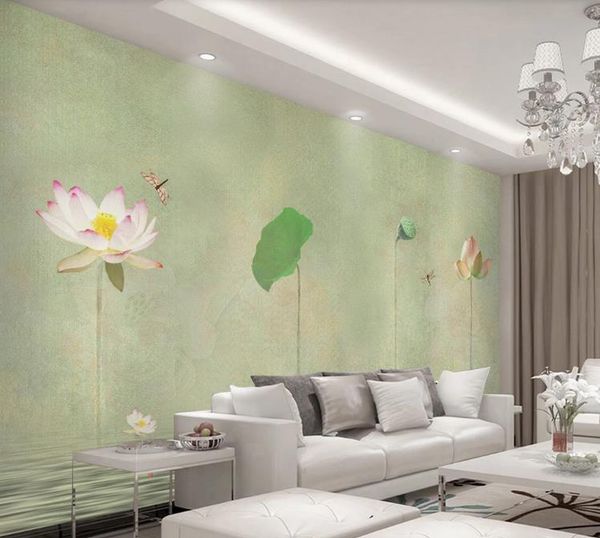 

изготовленный на заказ любой размер 3d настенные обои новый китайский лотос масляная живопись фото настенная живопись гостиная диван спальня