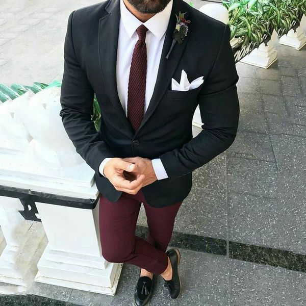 

black suits with burgundy pants classic men wedding suits for men 2020 custom groom suit set (jacket+pants) costume homme, White;black