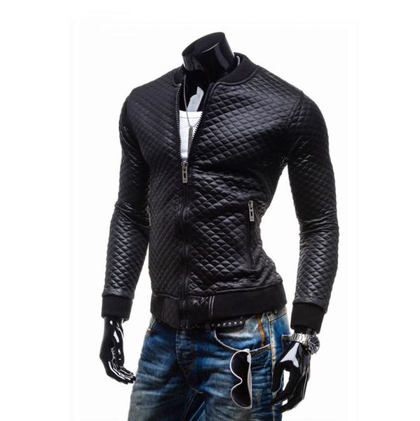 

2019 slim new men's plaid quilted pu leather short paragraph jacket thick collar casual washed leather motorcycle jacket y, Black