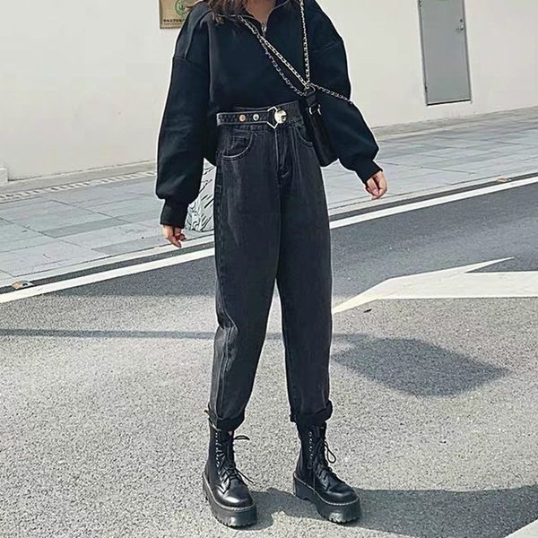 

AprilGrass Brand Designer Jeans Women High Waist Harem Classic Vintage Loose Plus Velvet BF Daily Harajuku Womens Trousers Fashion Ulzzang