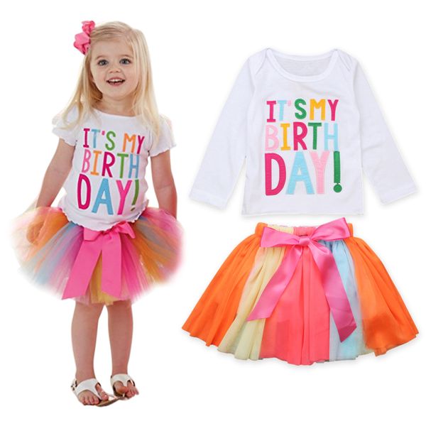 

wholesale kid baby girl clothes set birthday shirt tutu skirt dress outfit set, White