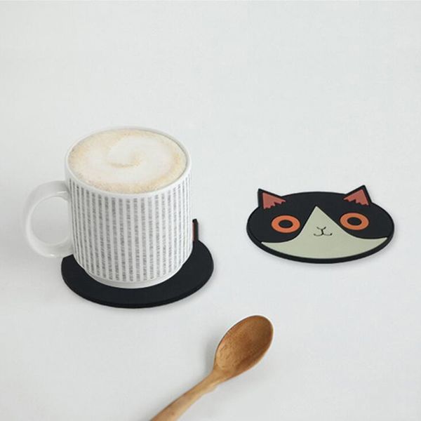 

coffee drink glass cup placemat kitchen cute pvc cartoon cat holder pad plate mat kitchen accessories