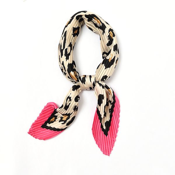 

2020 new square crinkle silk scarf women leopard print crumple neck wear pleated handkerchief rose red sexy, Blue;gray