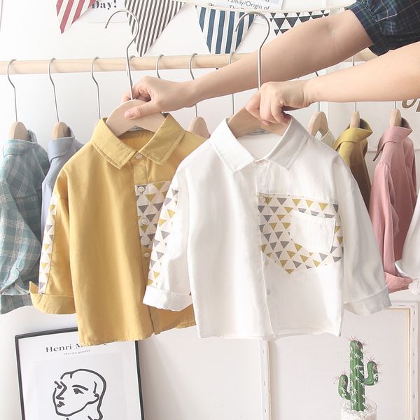 

Boy Kids Designer Clothing shirt Long Sleeve Turn Down collar One Pocket shirt Boy causal 100% cotton Kids Shirt 3 Colors 90-130cm