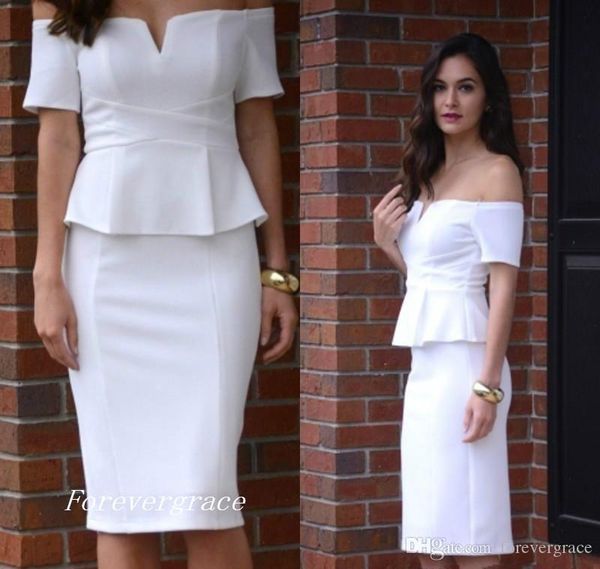 

2019 white elegant cocktail dress sheath off shoulder short sleeve semi club wear homecoming party gown plus size custom make, Black