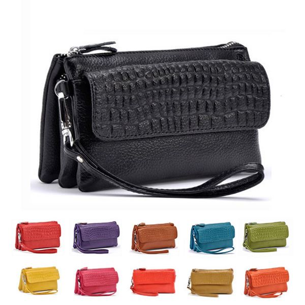 

100% genuine leather women standard wallet practical mobile phone bags ladies clutch bag long purse credit card holders, Red;black