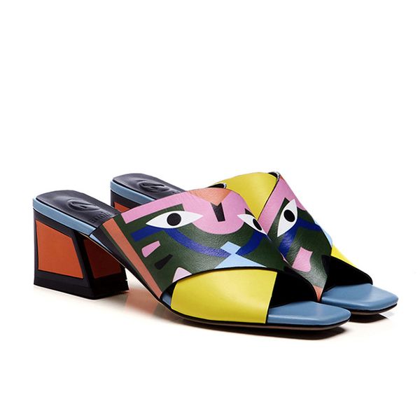 

prints colorful women shoes genuine leather sandals women slippers, Black
