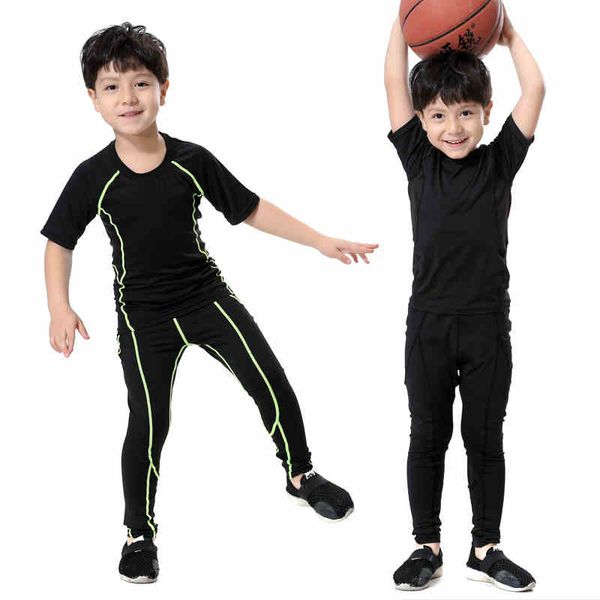 

2020 new kids running compression pants boys sports leggings child basketball football training ropa trousers leg shirts tights, Black;blue
