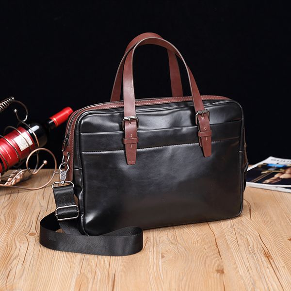 

briefcase men bag lappu leather waterproof business work large shoulder messenger bag for man office vintage fashion black