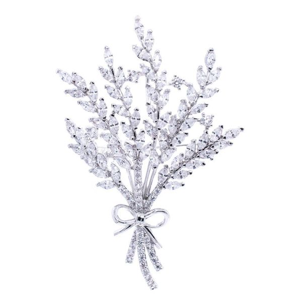 

5a cubic zirconia silver tone olive branch wheat brooch broach pin pendant women jewelry dress accessories b0067, Gray