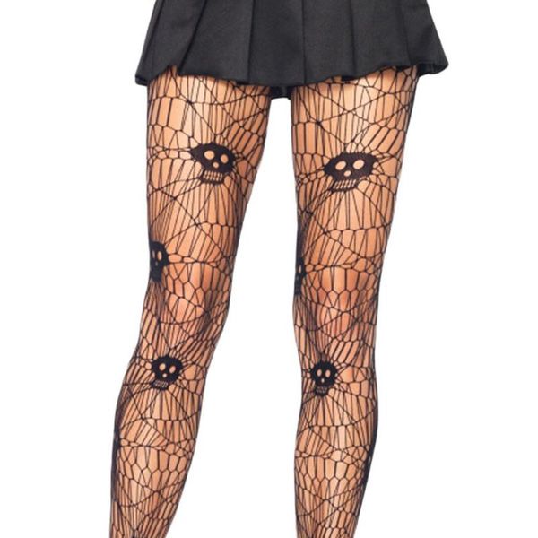 

silk stockings women's thin patyhose hollow out tight black and white with pattern halloween skull panty-hose 79903, Black;white