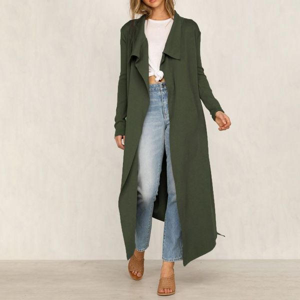 

women korean winter long overcoat loose plus size outwear long sleeve femme elegant trench trench khaki lace-up lapel coat, Tan;black