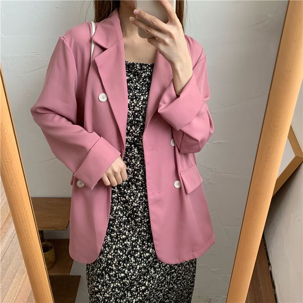 

casual blazer coats for women summer autumn double breasted chic female blazers fashion solid long sleeve ladies blazers outwear, White;black