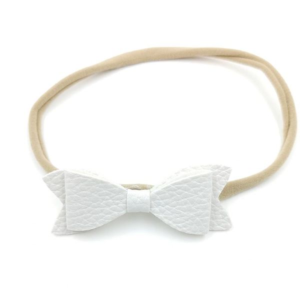 

50pcs/lot 12colors leather bows baby girls nylon headband 2020 clothes girls dress pgraphy props hair accessory kidocheese, Slivery;white