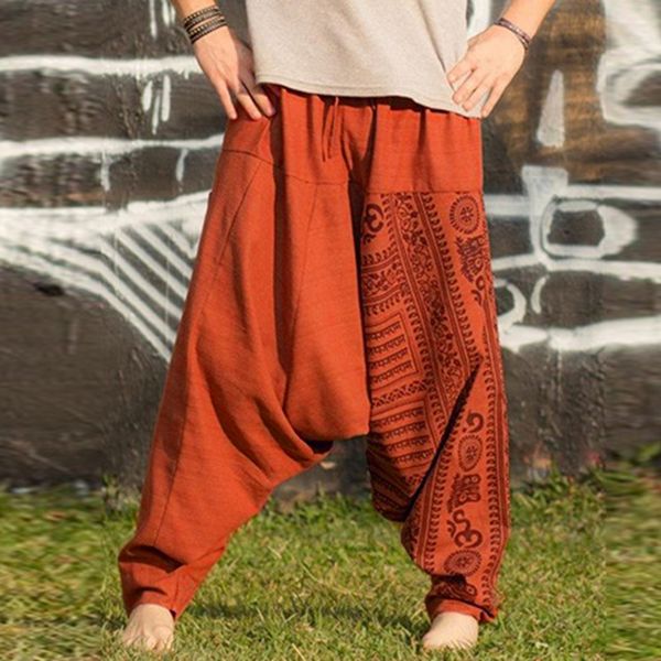 

summer men harem pants casual elastic waist trousers new boho baggy hippie drop crotch pants men m-5xl five color, Black