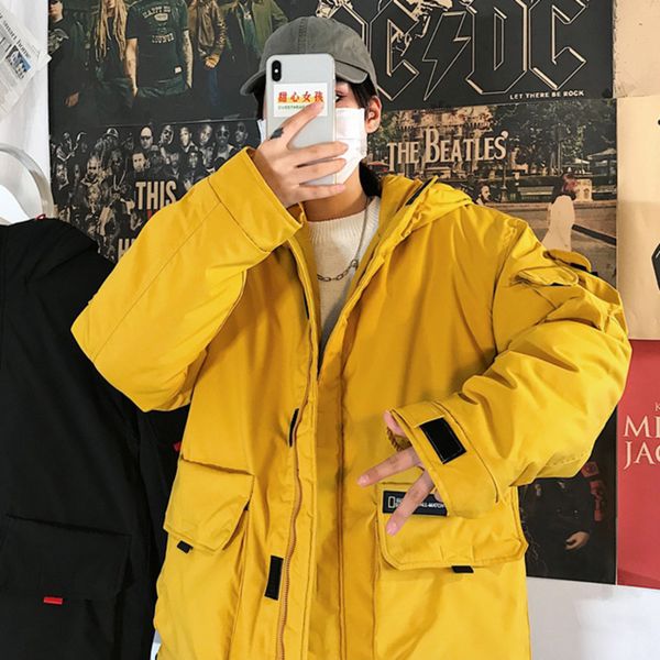 

ewq / men loose 2019 thicken winter parka jackets male warm loose hooded jacket mans outwear big size fashion coats new 9y130, Black