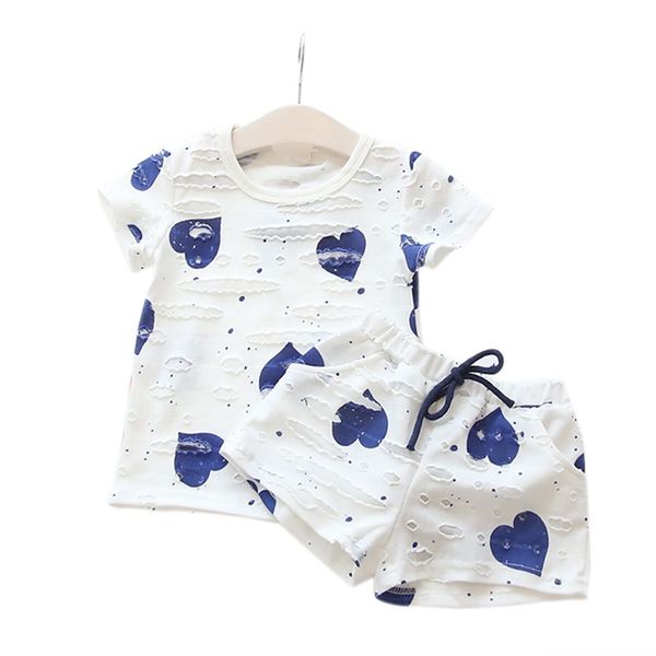 

baby girls clothes sets 2019 summer heart printed girl short sleeve shirts + shorts casual kids children's clothing suit, White